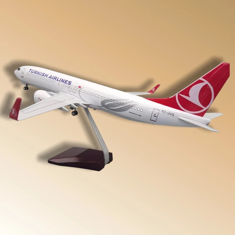 1:85 Scale Turkish Airlines Boeing 737 Model 47cm Die-Cast Resin with Lights and Moving Wheels Aviation Collectible
