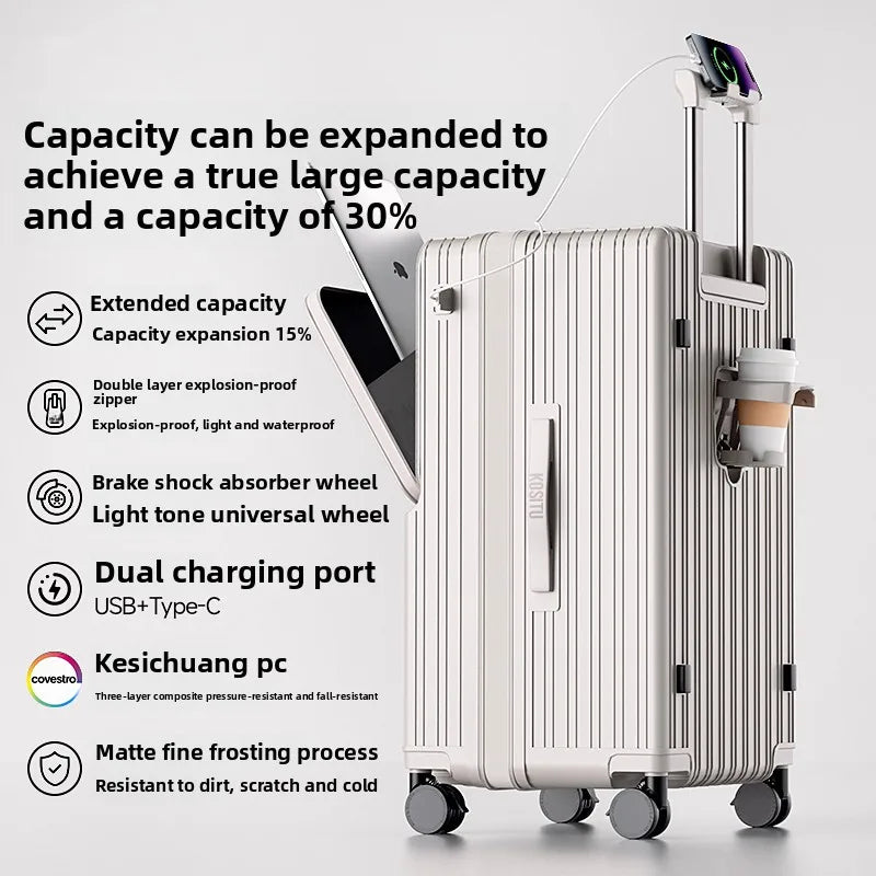 KLQDZMS Luggage Front Opening Boarding Box Large Capacity Trolley Case 20"22"24"26"28"30 Inch Strong and Durable Suitcase