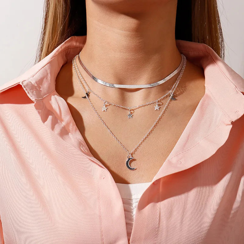 Vintage Multi Layered Moon Coin Moon Hamsa Hand Chain Necklaces for Women Boho Elephant Hearts Pendants Necklaces Jewelry