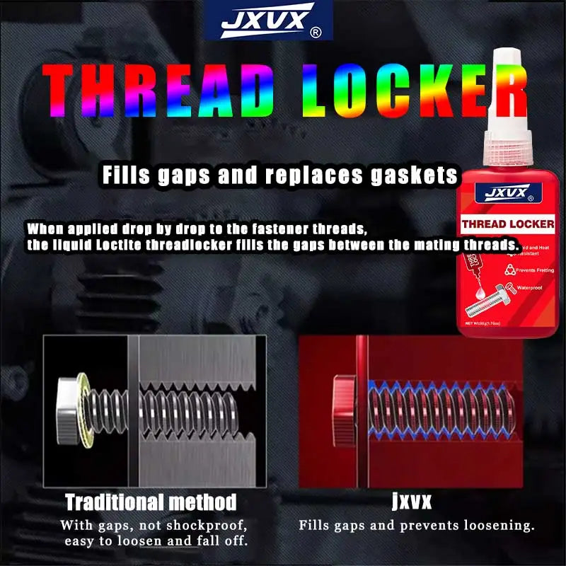 Jxvx 50ml 271 Red Metal Adhesive Thread Locking Agent Is Suitable for Nuts, Bolts and Fasteners to Prevent Loosening, Resistant to Oil and High Temperatures, Ideal for Nuts