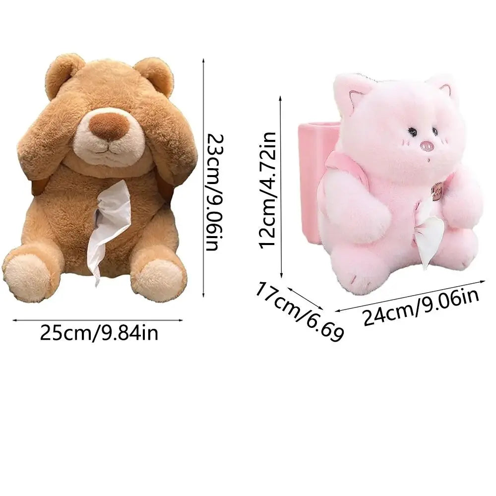 Plush Bear Car Tissue Box 2-in-1 Car Tissue Box and Trash Can Cute Napkin Tissue Paper Holder Creative Car Armrest Tissue Case