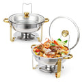 2 Pack 5QT Round Stainless Steel Chafing Dishes Buffet Set with Visible Glass Lid Holder Buffet Food Warmers for Parties Dinners Catering Events