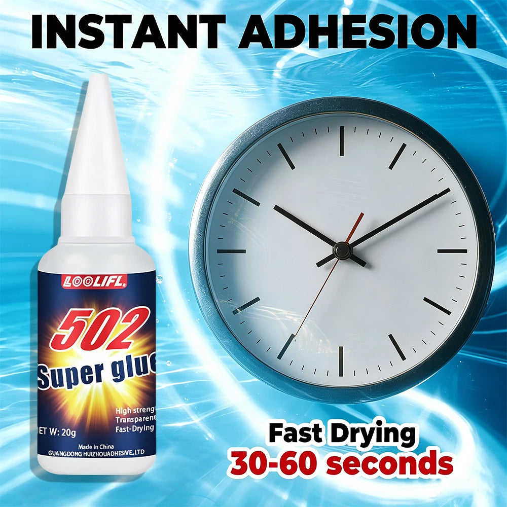 20g Clear 502 Super Instant Glue Fast Curing Strong Bond Low Odor Multi Material Repair Adhesive for Metal Plastic Wood Ceramic