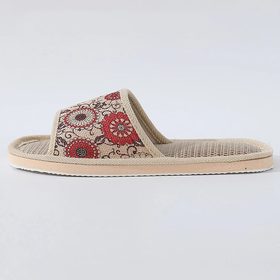 Autumn Winter Women Floor Slippers Retro Linen Open-toe EVA Thick Bottom Casual Sandals Indoor Home Couples Slippers Shoes