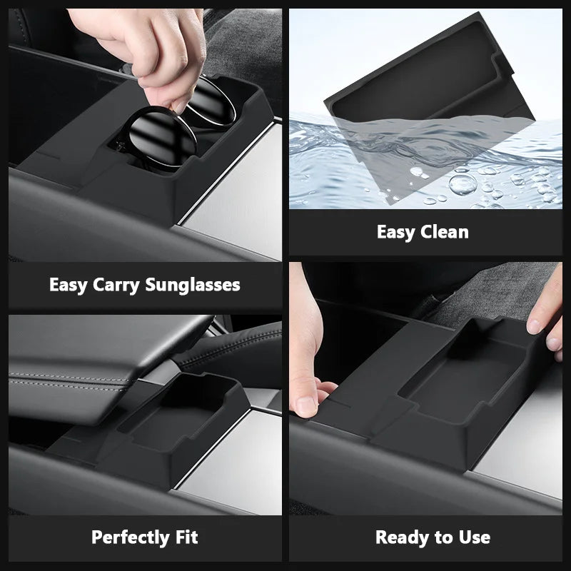 for Tesla Model 3 Y Juniper 2025 2026 Center Console Armrest Storage Box Glasses Holder Tray Case Organizer Interior Accessories