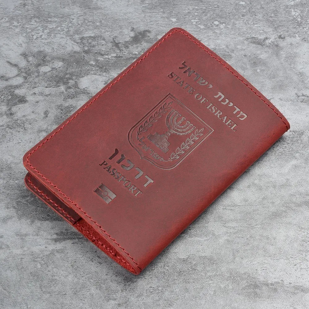 AIGUONIU Genuine Leather Israeli Passport Cover for Israel Credit Card Holder Hebrew Passport Case Unisex Travel Wallet