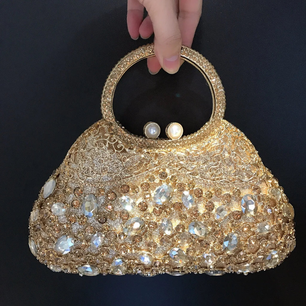 Diamond Dinner Bag Oval Glass Diamond Handbag High-end Banquet Female Crystal Clutch Light Luxury Style Evening Clutch