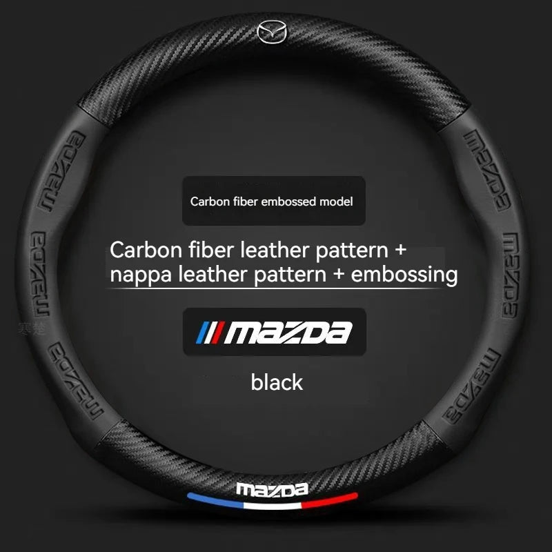 For Mazda 3 5 6 SKYACTIV CX30 CX5 CX8 CX9 MX5 RX8 RX7 BT50 Axela Atenza Car Steering Wheel Cover Carbon fiber Leathe Accessories