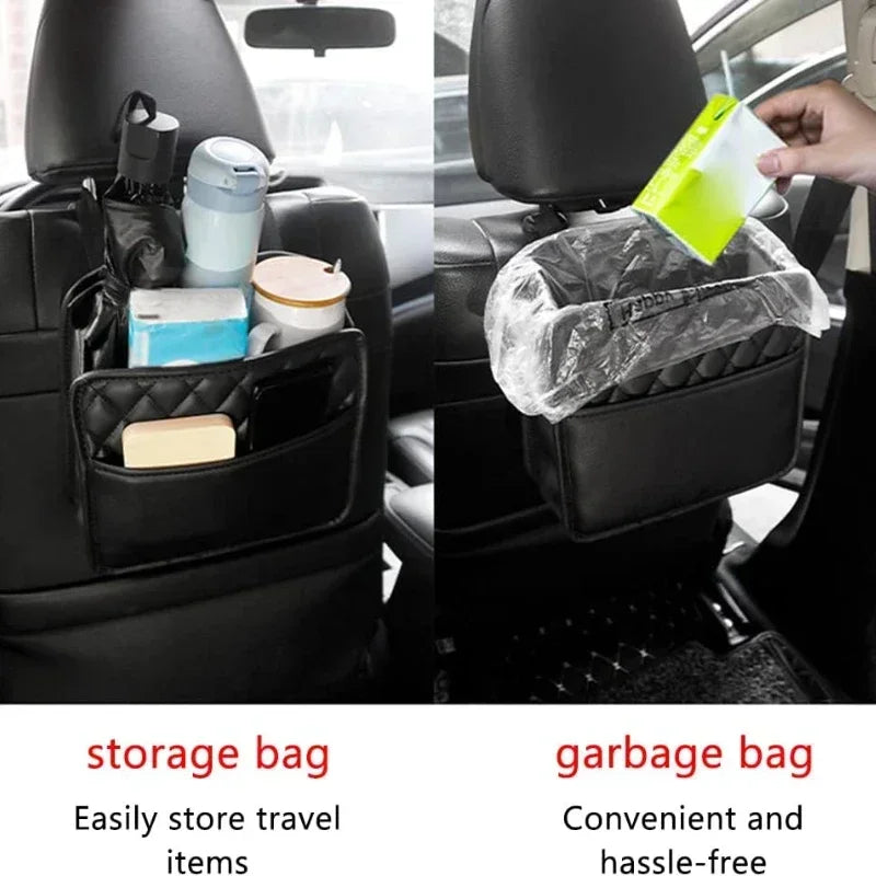 Car Backseat Storage Bag Large Capacity Leather Pocket Automobile Hanger Organizer Collector Adjustable Leather Bags for Vehicle