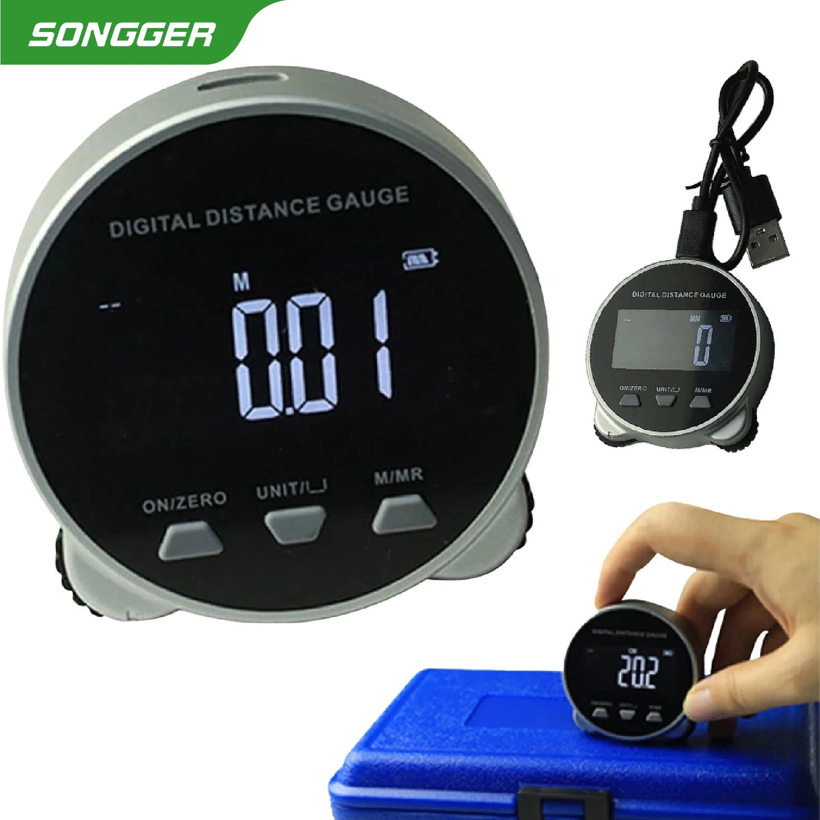 IBCH0001 Digital Distance Gauge Electronic Rolling Ruler Rechargeable 0-199.999m Multi Measuring Auto Backlight Sewing Craft