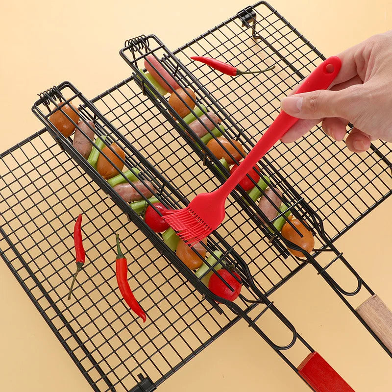 Practical Barbecue Grill Non-Stick Grill Basket with Handle BBQ Roast Rack for Home Outdoor Picnic Camping Accessories