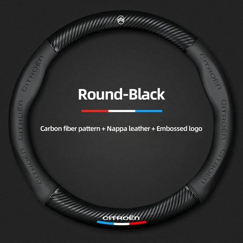 For Citroen C2 C3 C5 Aircross VTS Xsara C-Crosser Berlingo Jumpy Carbon fiber Leather Car Steering Wheel Cover Auto Accessories