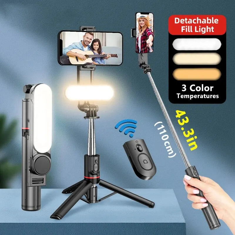L15 Selfie Stick Foldable Mini Tripods Photo Live With Fill Light Wireless Bluetooth Remote Shutter For Ios Android Smartphones