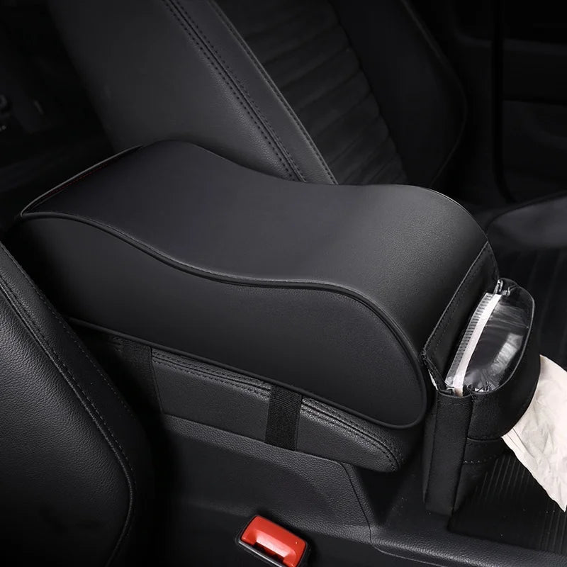 PU Leather Car Center Console Armrest Pad Ergonomic Curve Shape Tissue Pocket Storage Car Interior Gifts