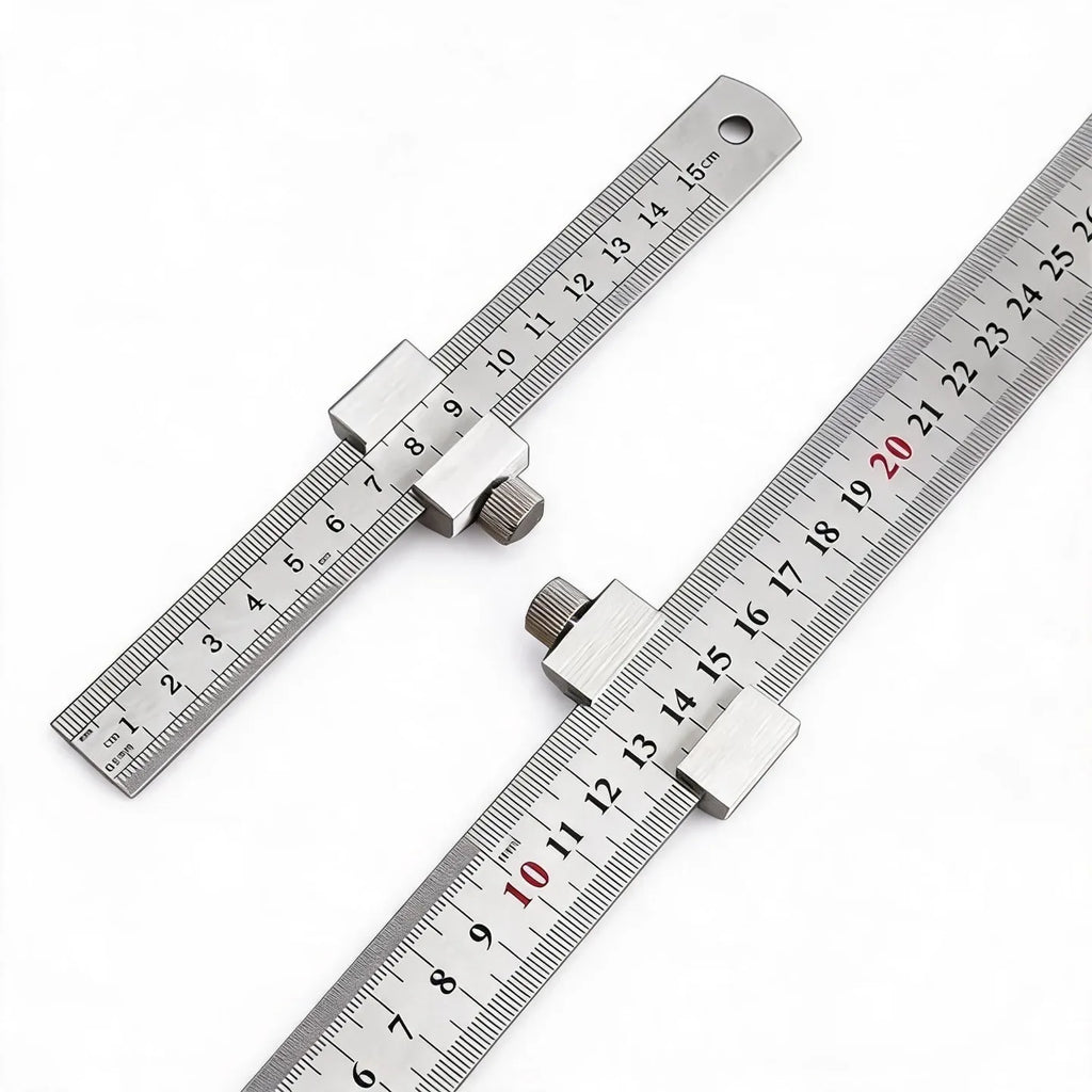 New Portable Carpentry Steel Ruler | Positioning Limit Block + Marking Gauge for Accurate Woodworking Tool Alignment