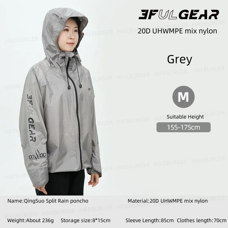 3F UL GEAR QingSuo Spilt Rain Poncho Outdoor Ultralight Sleeve Rain Coats 15D Nylon Waterproof Hiking Cycling Mountaineering