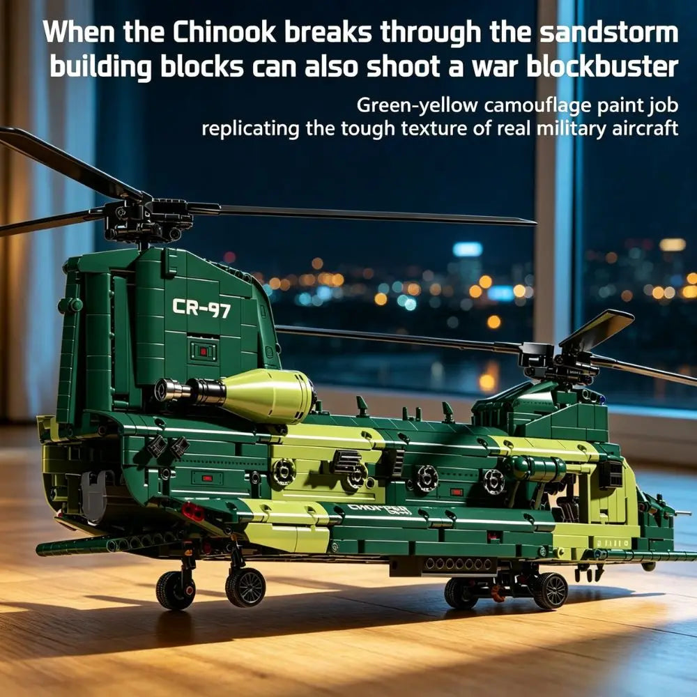 KAVOWORLD 1826pcs 32inch Large-Scale Heavy Transport Helicopter Building Block Model Set Easy DIY Assembly Aircraft Building Bricks Model Tandem Rotor Construction Kit Display Toy As Halloween Christmas Thanksgiving New Year'