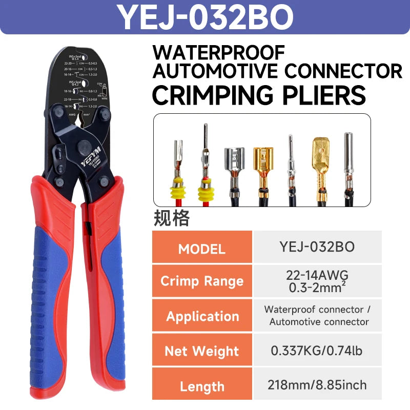 Open Barrel Terminal&Weather Pack Terminal Crimper YEJ-032BO for AWG 22-14（0.3-2mm²）Molex, Delphi, AMP/Tyco,Metri-Pack 150, 280