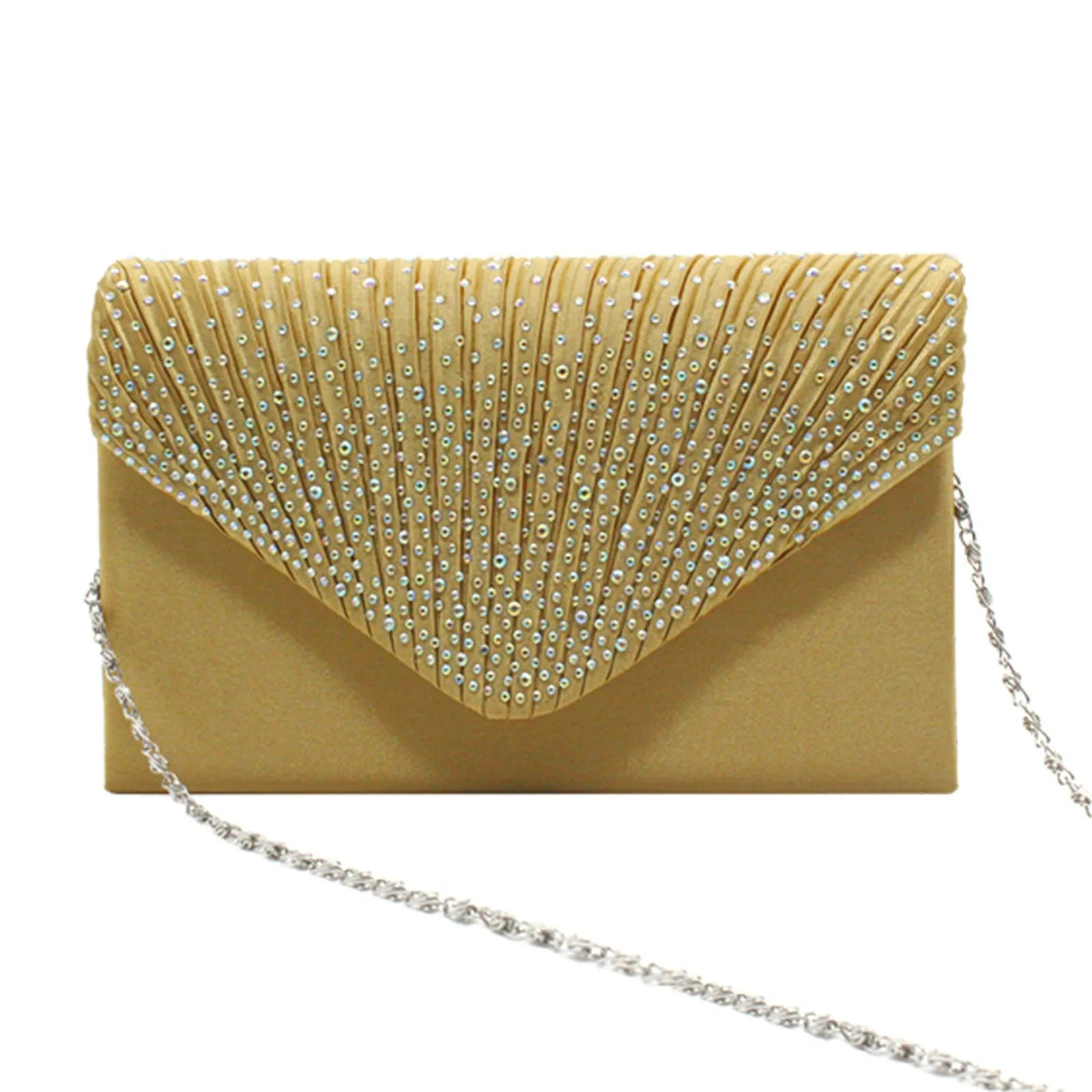 Women'S Fashion Elegant Clutches Trend Satin Rhinestone Shoulder Bag With Thin Chain Party Banquet Dress Matching Evening Bags