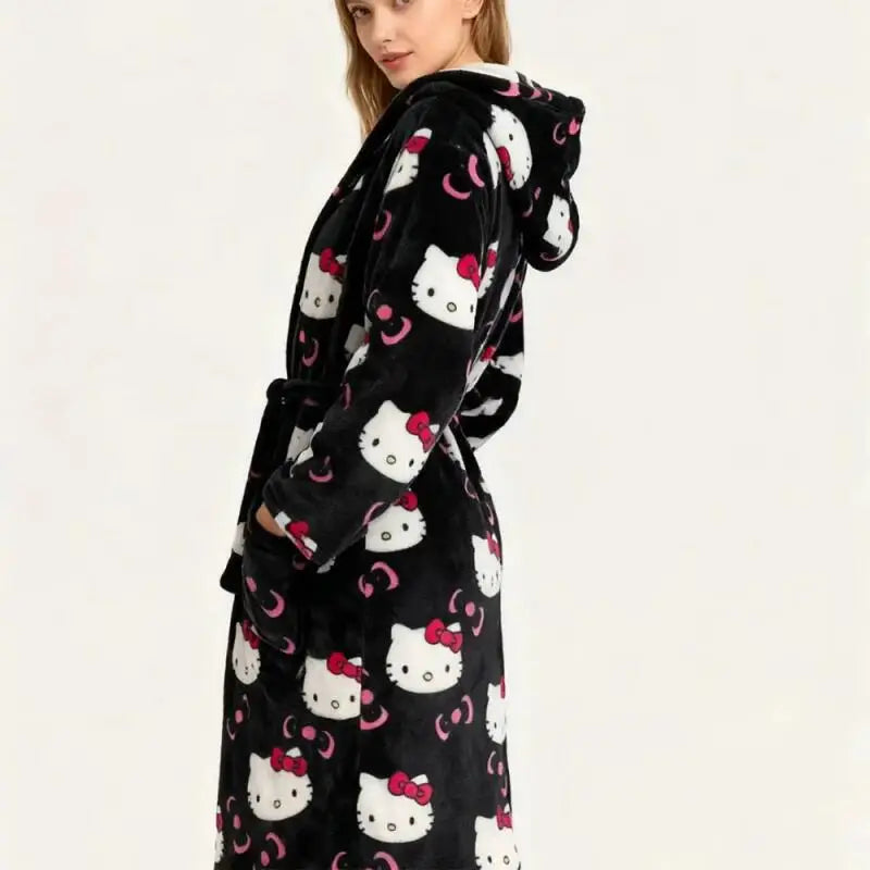 Nightgown Anime Hello Kitty 2026Bathrobe Flannel Thickened Pajamas Women's Home Clothes Winter Warm Pajamas Girls' Nightgown