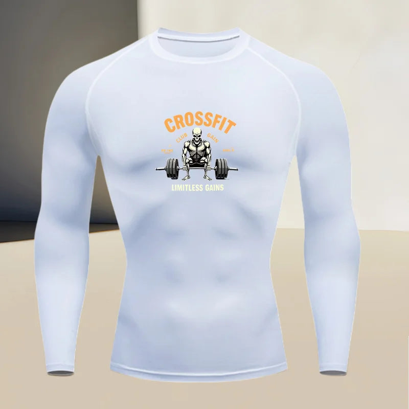 Men's long sleeved round neck thin sports tight fitting quick drying T-shirt, suitable for bodybuilding and physical training