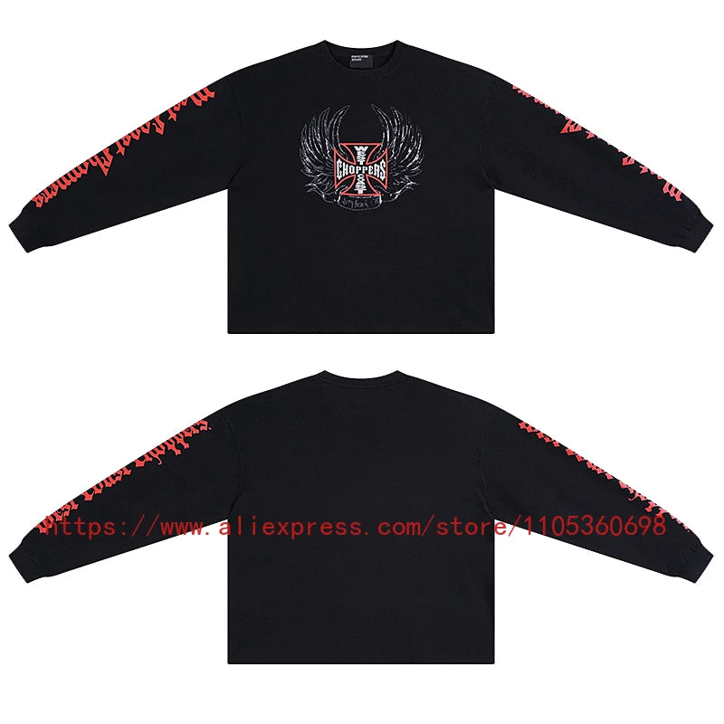 Men's Women's Casual Wear Vintage Style Gothic Font West Coast Long Sleeve Heavyweight Waffle Fabric Unisex High Street Top