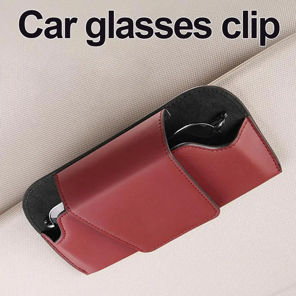 Sunglass Holder for Car Visor, Car Sunglasses Holder PU Leather Eyeglasses Holder Glasses Protective Storage Case Accessories