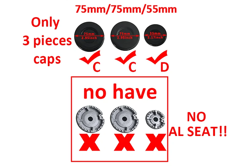 ABBCD 3MM Heavy Durable 130/100/100/75/55mm 5pc a Set Stove Cap Burners Without AL Seat