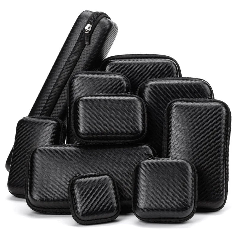 1pcs Car'S Repair Kit Money Box With Zipper Carbon Fiber Pattern Headset Terminal Disassembly Storage Bag Various Size Data Line