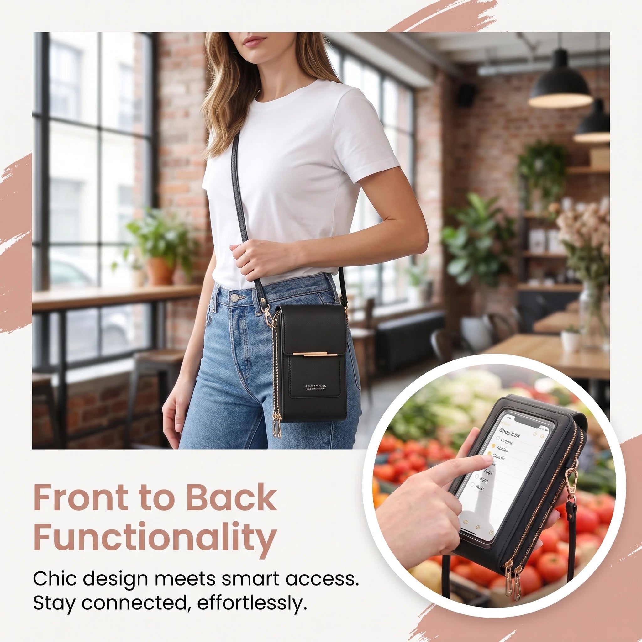 RFID Blocking Touch Screen Cell Phone Bag Women Mini PU Leather Lightweight Card Holder Crossbody Shoulder Bag Adjustable Strap