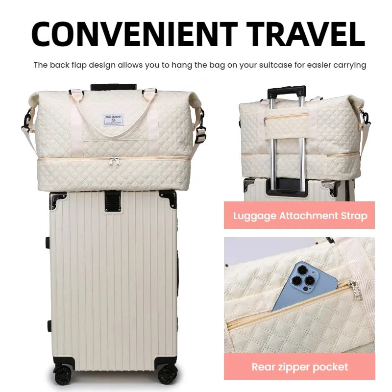 Lightweight Rhombic Lattice Travel Duffels Bag Large Capacity Sports Fitness Storage Bag Portable Weekender Overnight Bag