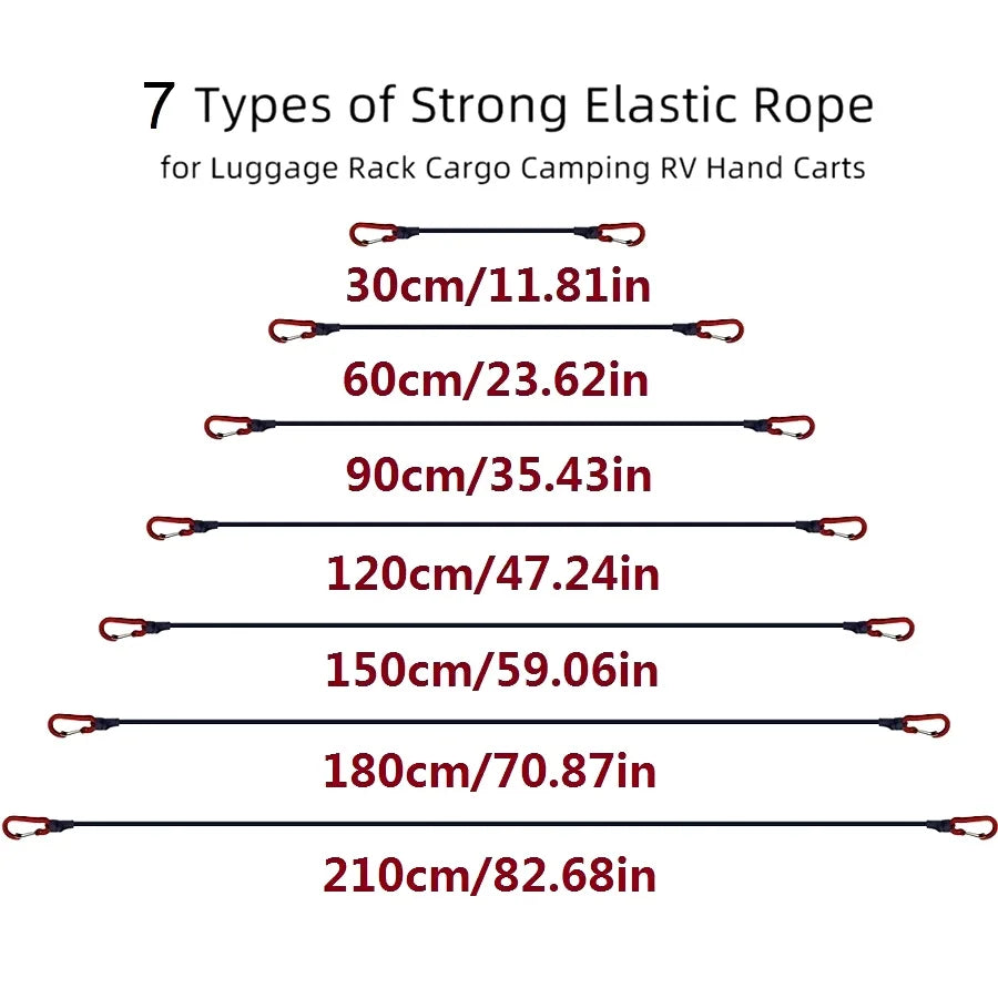 30-210cm 8mm Packing Ropes Outdoor Elastic Bungee Cords with Red Hooks Stretch Lightweight for Bikes Car Luggage Roof Rack Strap
