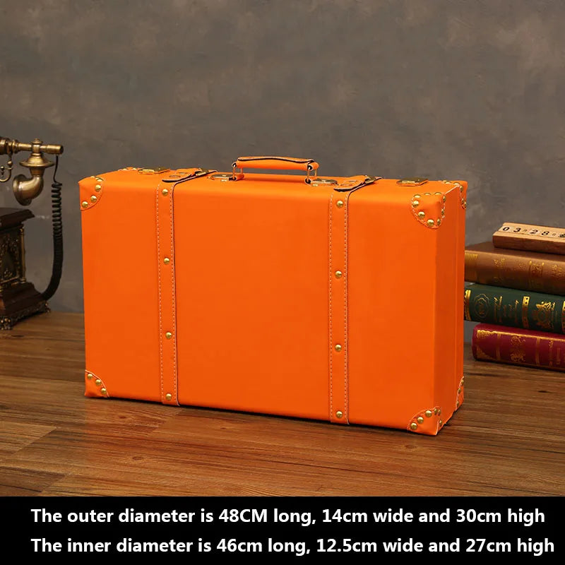 Customized Luxury Vintage Trunk Suitcase Red Travel Leather Luggage Valises Fashion Large Capacity Clothes Storage Prop Box