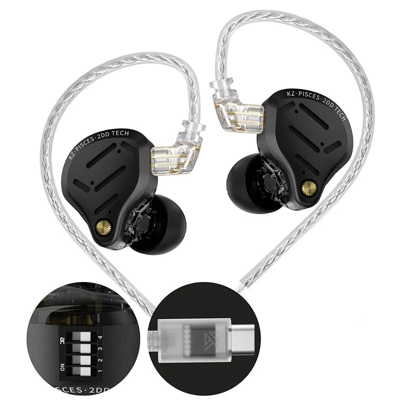 KZ Pisces Dual Dynamic Drive Unit Earphones With Sound Adjustment Switch Two Versions In Ear Earbuds