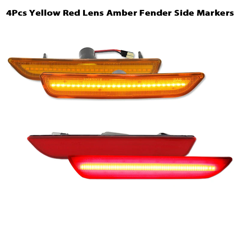 For Ford Mustang 2010-2014 Clear & Smoked Lens LED Side Marker Lamp Amber Front Red Rear Side Fender Lights
