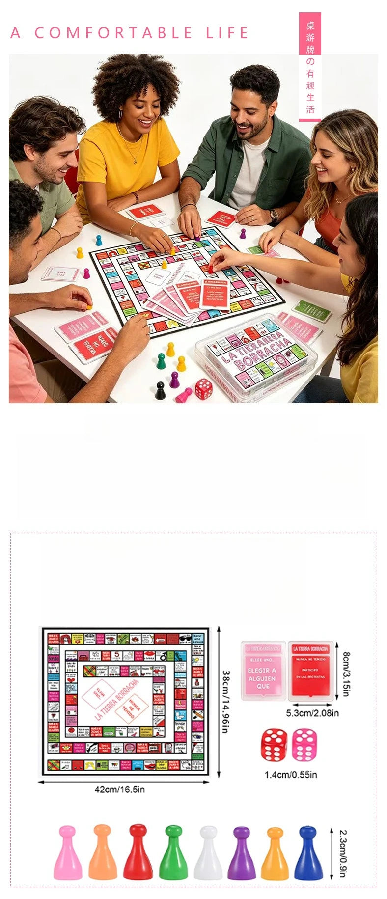 Spanish Version Party Gift of Tipsy Land,Party Board Games Fun Drinking Games,Gift Idea Role-playing Games BRPG Plastic Cards