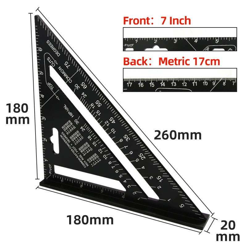 Triangle Ruler 90 Deg. Angle Meter 7 Inch Triangular Ruler Try Square Triangular Square Triangle Joinery Metal Carpenter Square