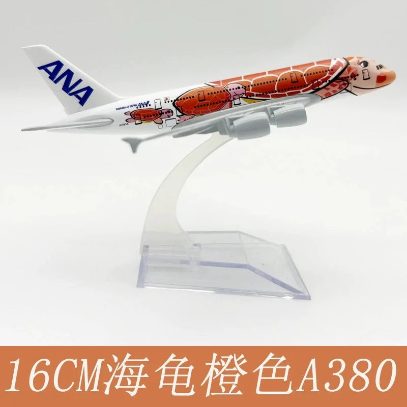 Alloy Aircraft Japan ANA Airlines A380 Model Orange/Green/Blue Sea Turtle 1/400 Scale 16CM Miniature airplane toy metal With