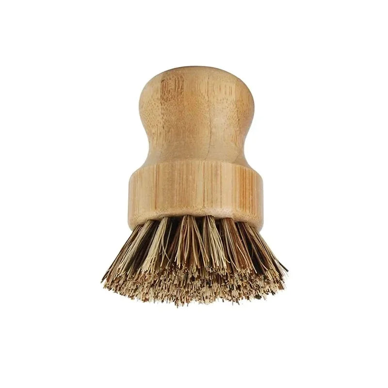 Bamboo Dishwashing Brush Natural Sisal Wooden Handle High Density Bristles for Cast Iron Pans Pots Dishes Fruits Vegetables Clea