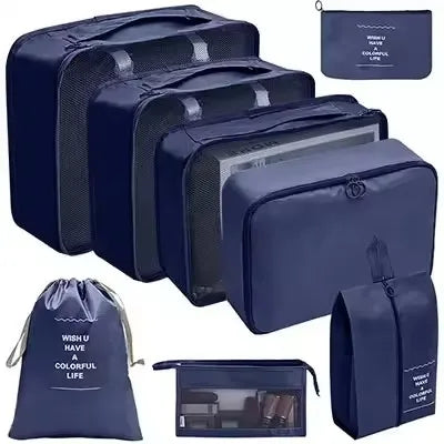 8Pcs Travel Packing Cubes Set Waterproof Luggage Organizer with Drawstring Storage Pouches for Clothes Shoes Underwear Cosmetics