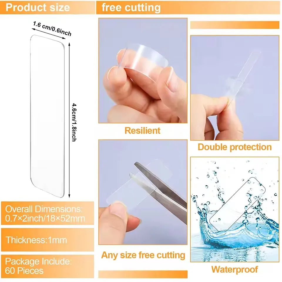 300Pcs Double Sided Adhesive Tape Nano Reusable Super Strong Transparent Wall Stickers WaterProof Widely Used Wall Mount Sticker