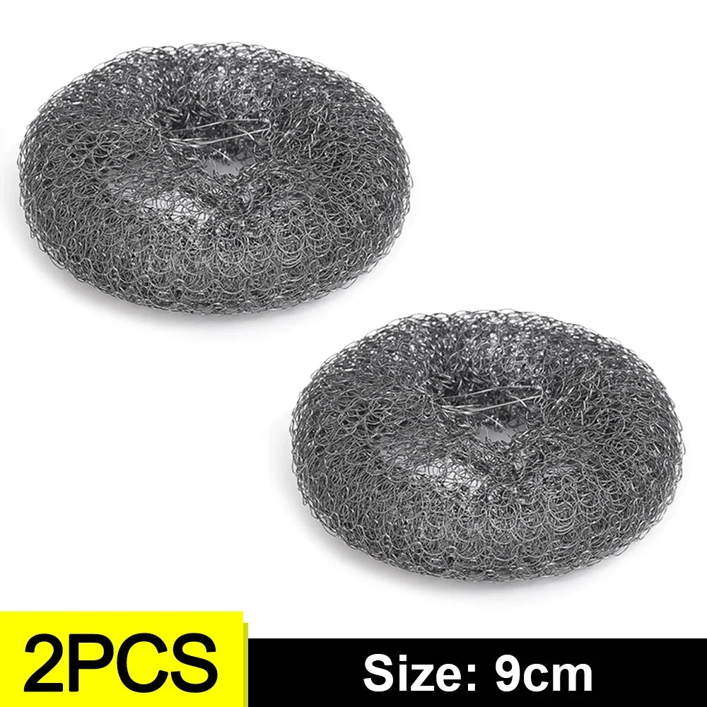 6-1Pcs Kitchen Stainless Steel Washing Brush Metal Sponge Scrubber With Handle For Dishes Pots Pans Grills Sink Cleaning Tools
