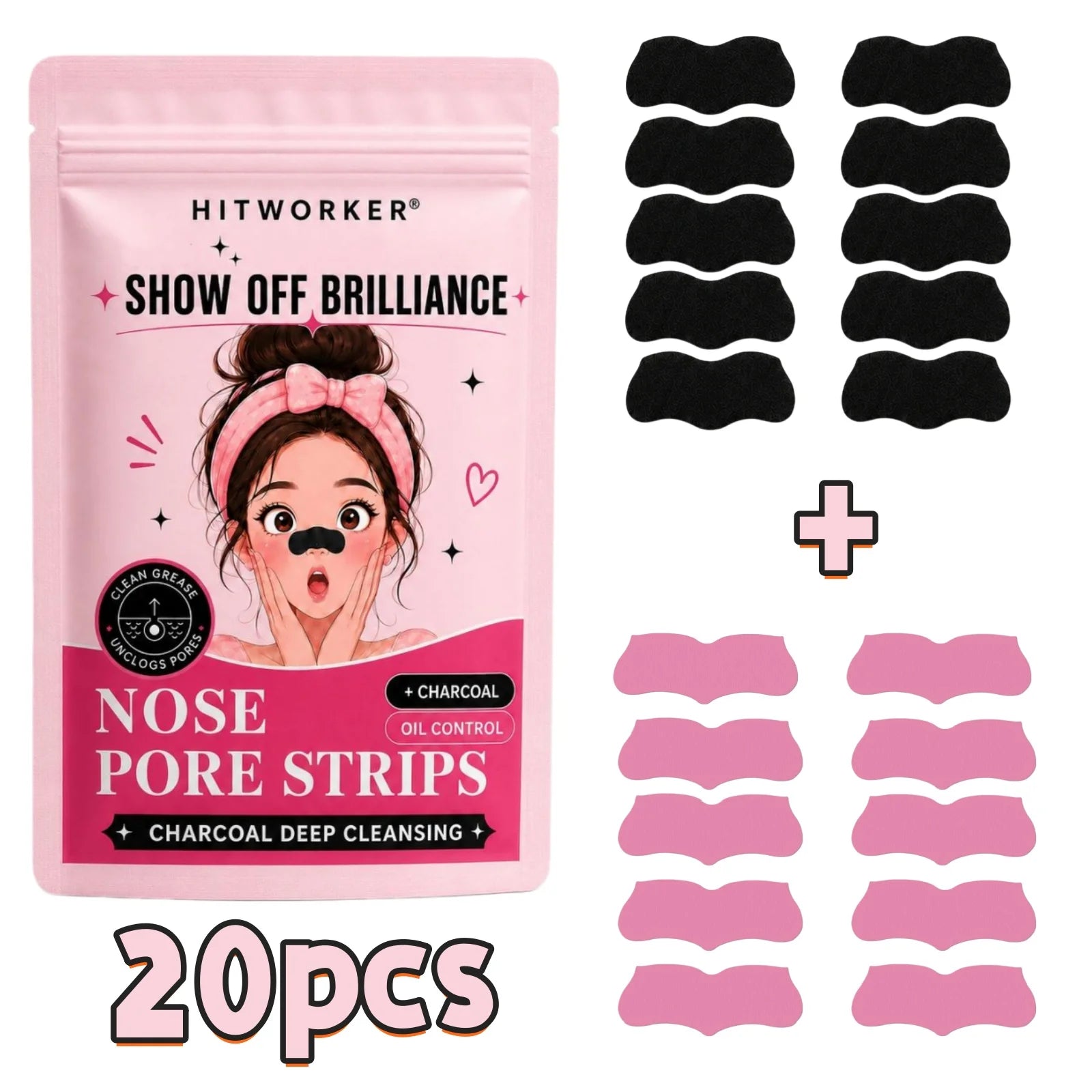 10/20Pcs Black & Pink Blackhead Remover Nose Strips, Deep Pore Cleansing Oil Control Nose Mask Patches, Unisex Facial Skin Care