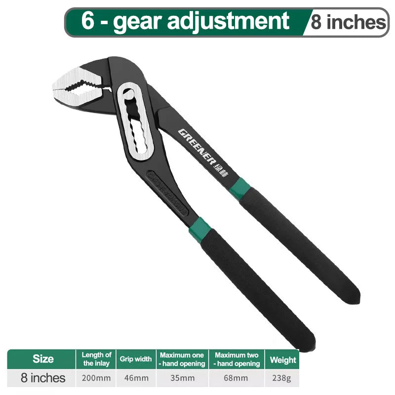 Greener 8" 10" 12"Water Pump Pliers 1-Piece Multifunctional Plier Quick-Release Straight Jaw Groove Joint Pliers Plumbing Pliers