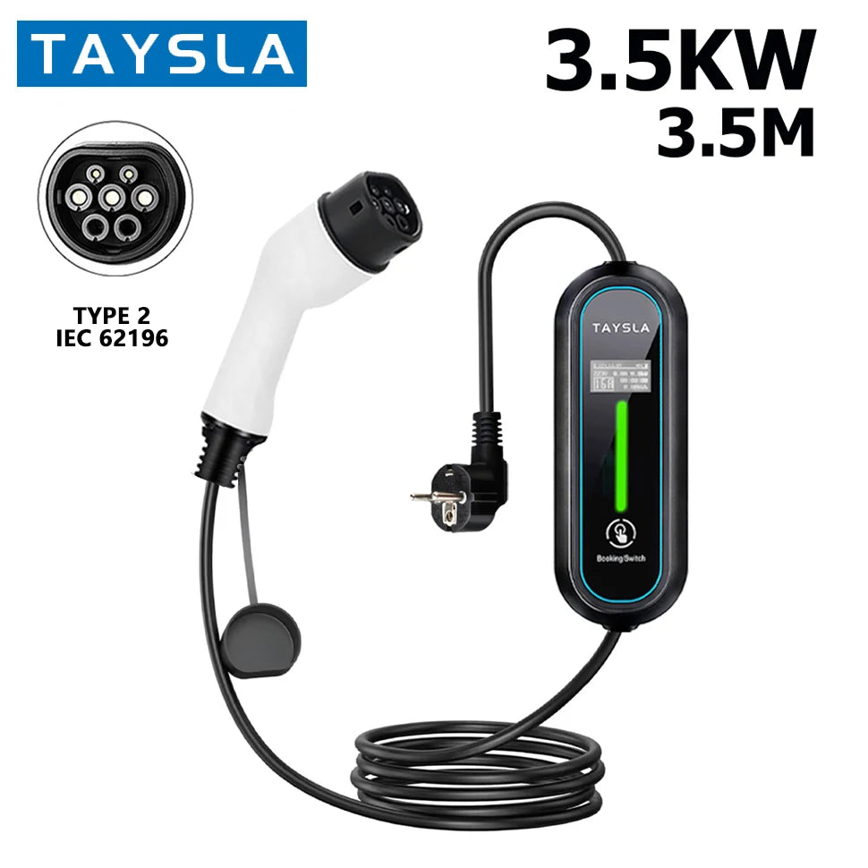 TAYSLA EV Charger Portable 3.5kW 16A TYPE 2 TYPE 1 J1772 Charger EU Plug Charging Cable Wallbox AC80V-260V for All Electric Car