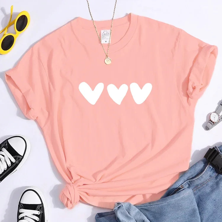 Plus Size Black Heart Tshirt All-Match Summer Comfortabletee Shirt Street Softtee Tops Short Sleeve Essential  Women Men Tshirts