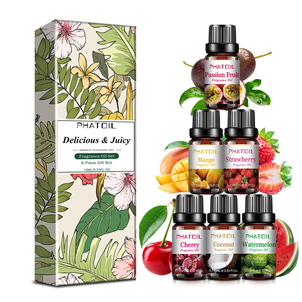 PHATOIL 1/2/6/10pcs 10ml Fruity Fragrance Oil For Aromatherapy Cherry Apple Strawberry Mango Coconut Lemon Fragrance Aroma Oils