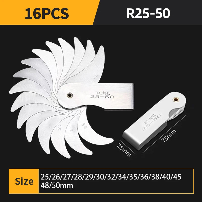 Radius Template R Gauge R1-6.5 7-14.5 15-25 26-80 Radius Gauge Plate Fillet Gaug External Internal Concave Convex Measuring Tool
