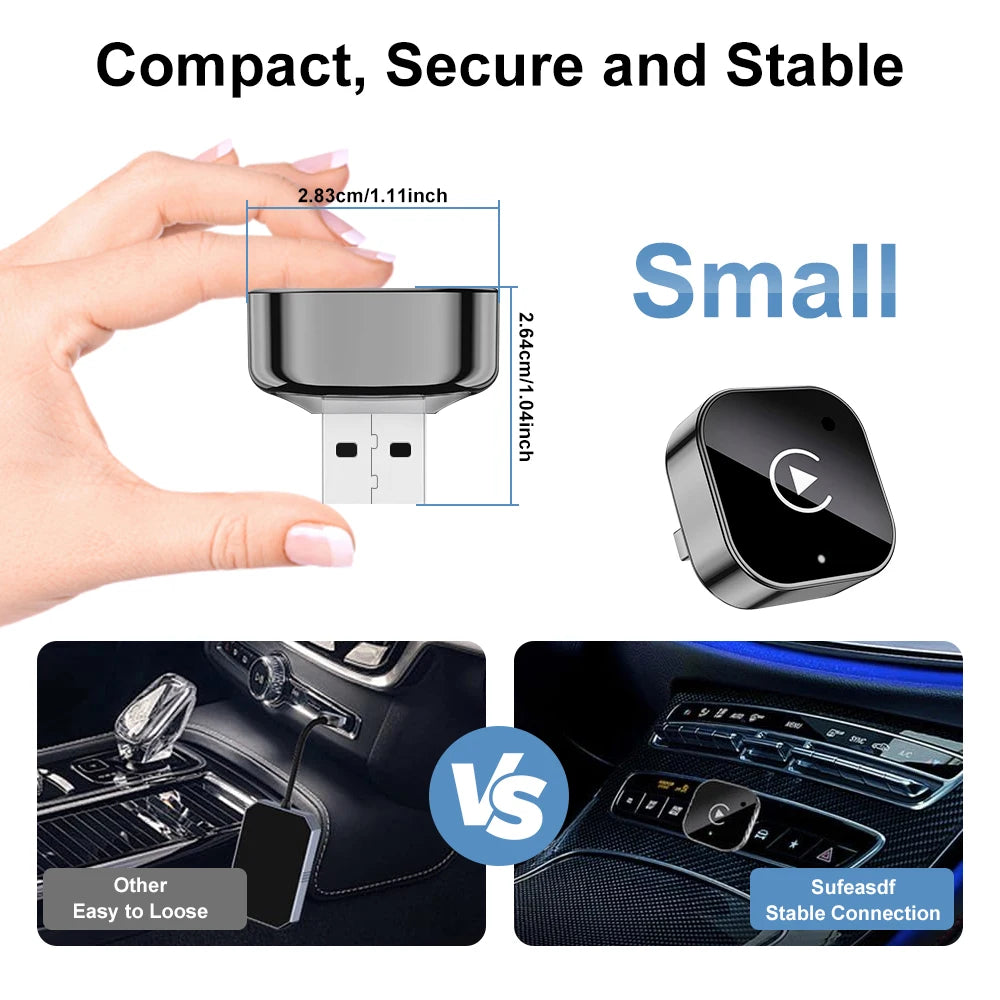 2-in-1 Wireless CarPlay&Android Auto Adapter - Plug and Play CarPlay Converter, fast automatic connection, zero latency, support