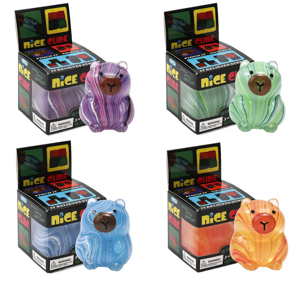 12pcs/Box TPR Maltose-Filled Swirl Capybara Squishy Toy Set, 4 Assorted Colors Slow Rising Stress Relief Fidget Blind Box